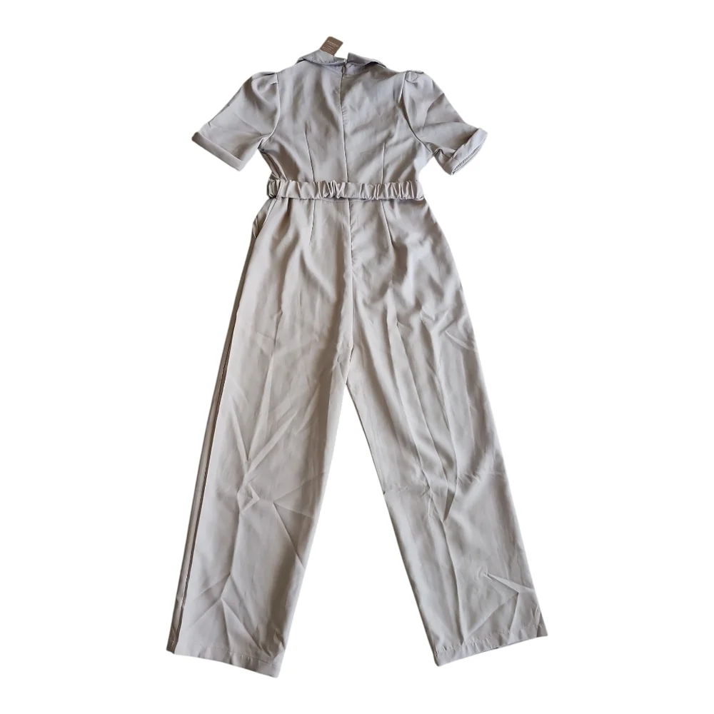 SHEIN Beige Belted Utility Jumpsuit Short Sleeve Wide Leg EU 40 US 8 10 - Picture 7 of 12